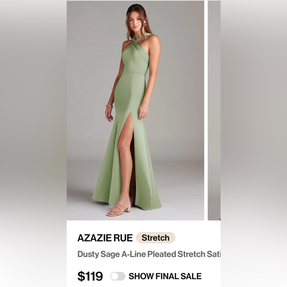 Azazie Rue Dusty Sage Green A-Line Slit Dress Halter Neck